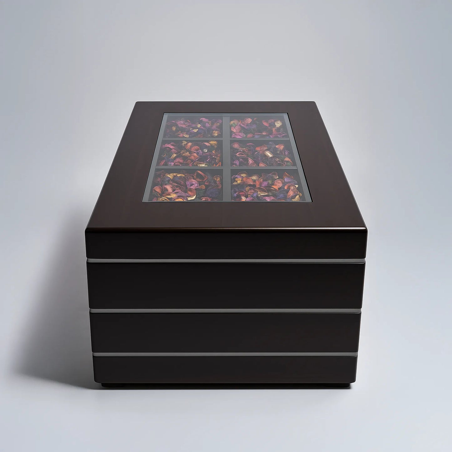 Curio Display Centre Table — Glass Inset Top, Lower Shelf | MDF | 39x21 in | Contemporary Wood Finish