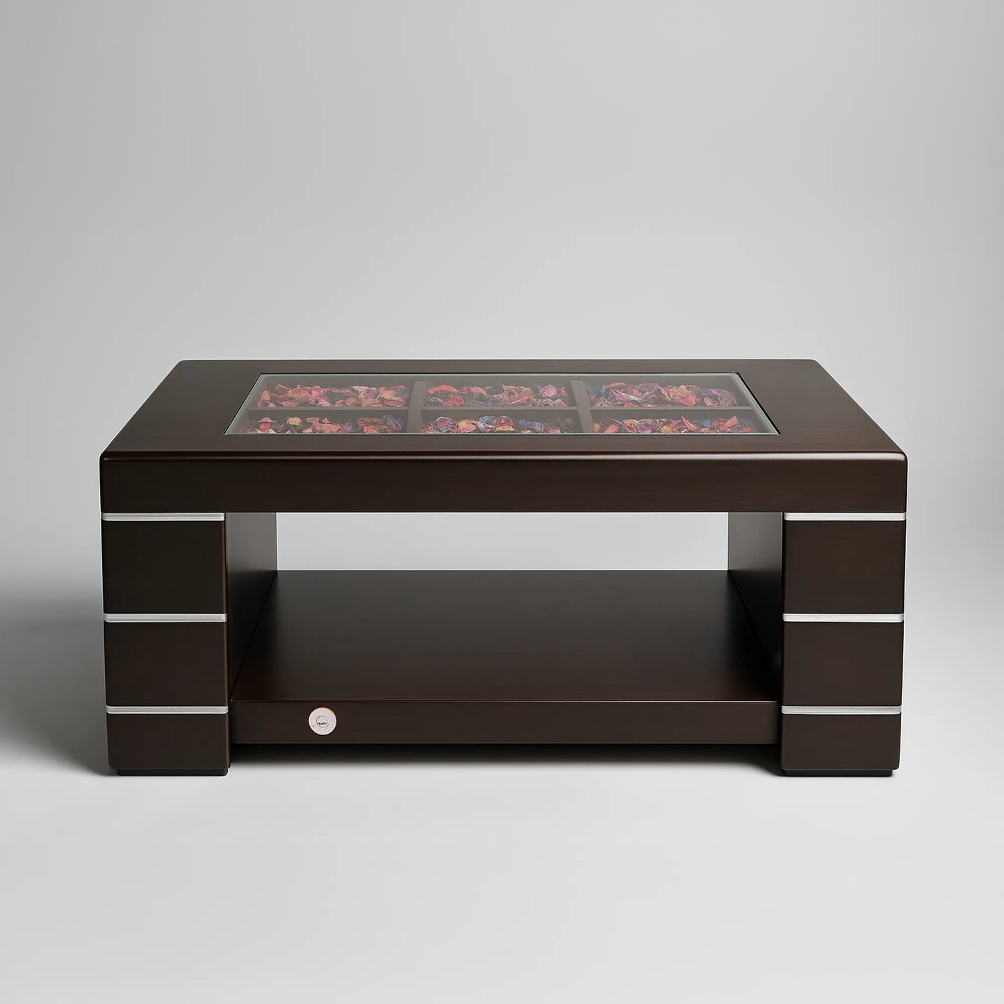 Curio Display Centre Table — Glass Inset Top, Lower Shelf | MDF | 39x21 in | Contemporary Wood Finish