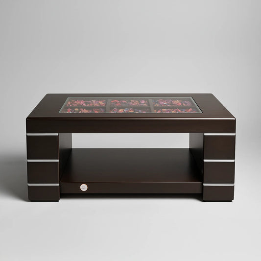 Curio Display Centre Table — Glass Inset Top, Lower Shelf | MDF | 39x21 in | Contemporary Wood Finish