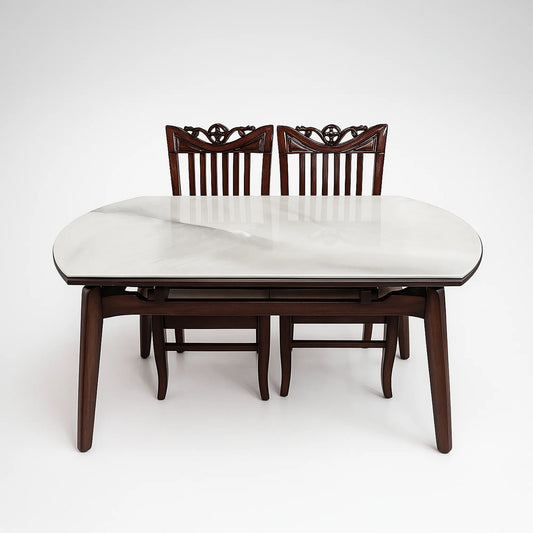 Convertible Marble Dining Table Set for Homes & Apartments – Rectangle to Round