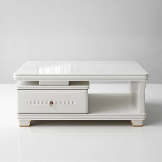 Premium MDF Center Table – Marble-Effect Top, Spacious Shelf & Drawer | Modern Living Room