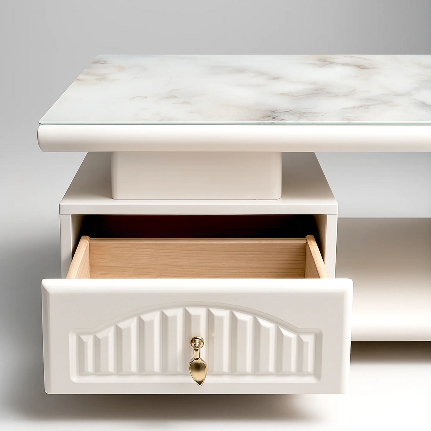 Marble-Top Coffee/Centre Table with Two Drawers & Open Shelf | MDF Board | Free Shipping Kolkata | 5-Year Service Warranty