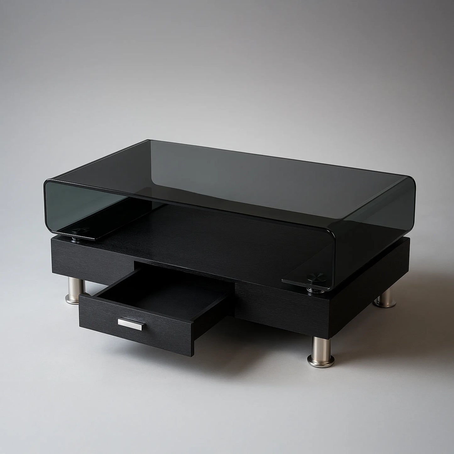 Premium Glass-Top Center Table with Storage | MDF Board, Rounded Edges, Metal Feet | 5-Year Service Warranty