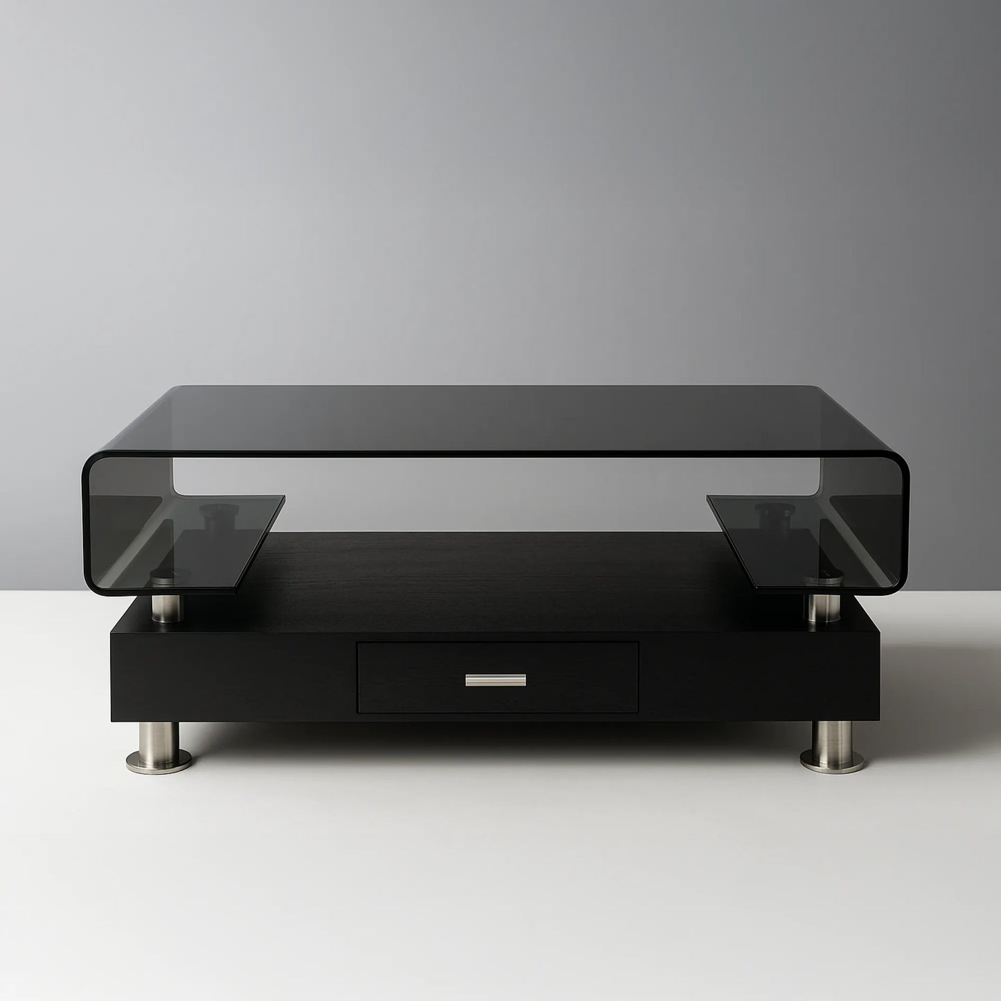 Premium Glass-Top Center Table with Storage | MDF Board, Rounded Edges, Metal Feet | 5-Year Service Warranty