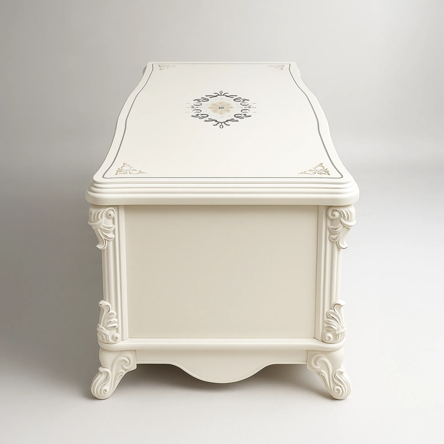 Classic White Center Coffee Table with Cabinets & Drawer | MDF Board | Vintage Carved Design | Free Shipping Kolkata