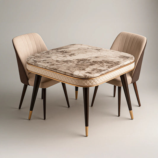 Designer Marble Dining Table with 4 Padded Chairs – Premium Beige Finish