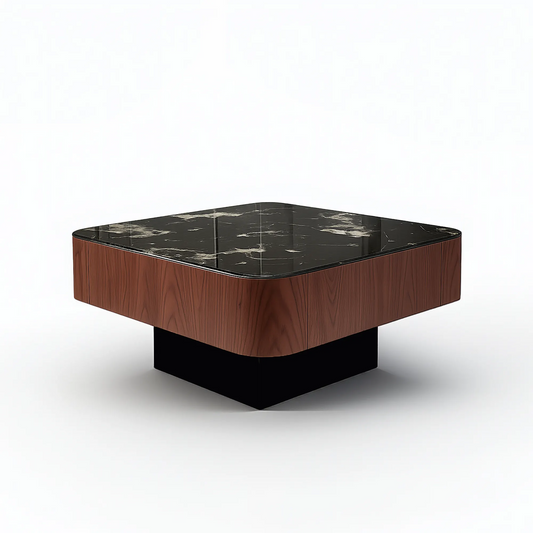 Luxury Marble-Top Square Center Coffee Table with Hidden Drawer | MDF Board | Free Shipping Kolkata | 5-Year Service Warranty
