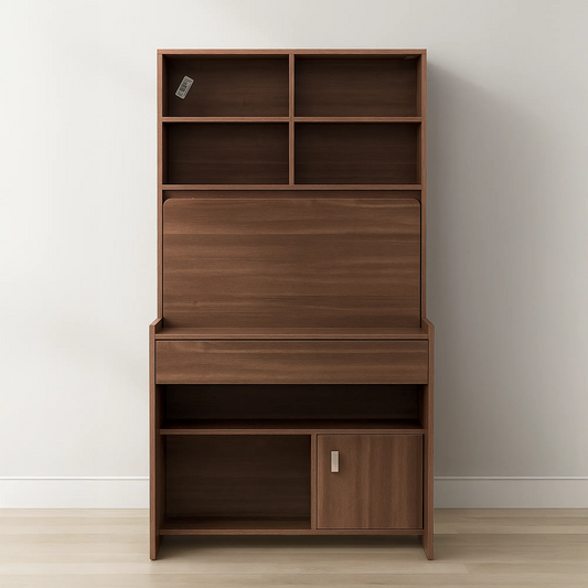 Space-Saving Fold-Down Desk with Hutch