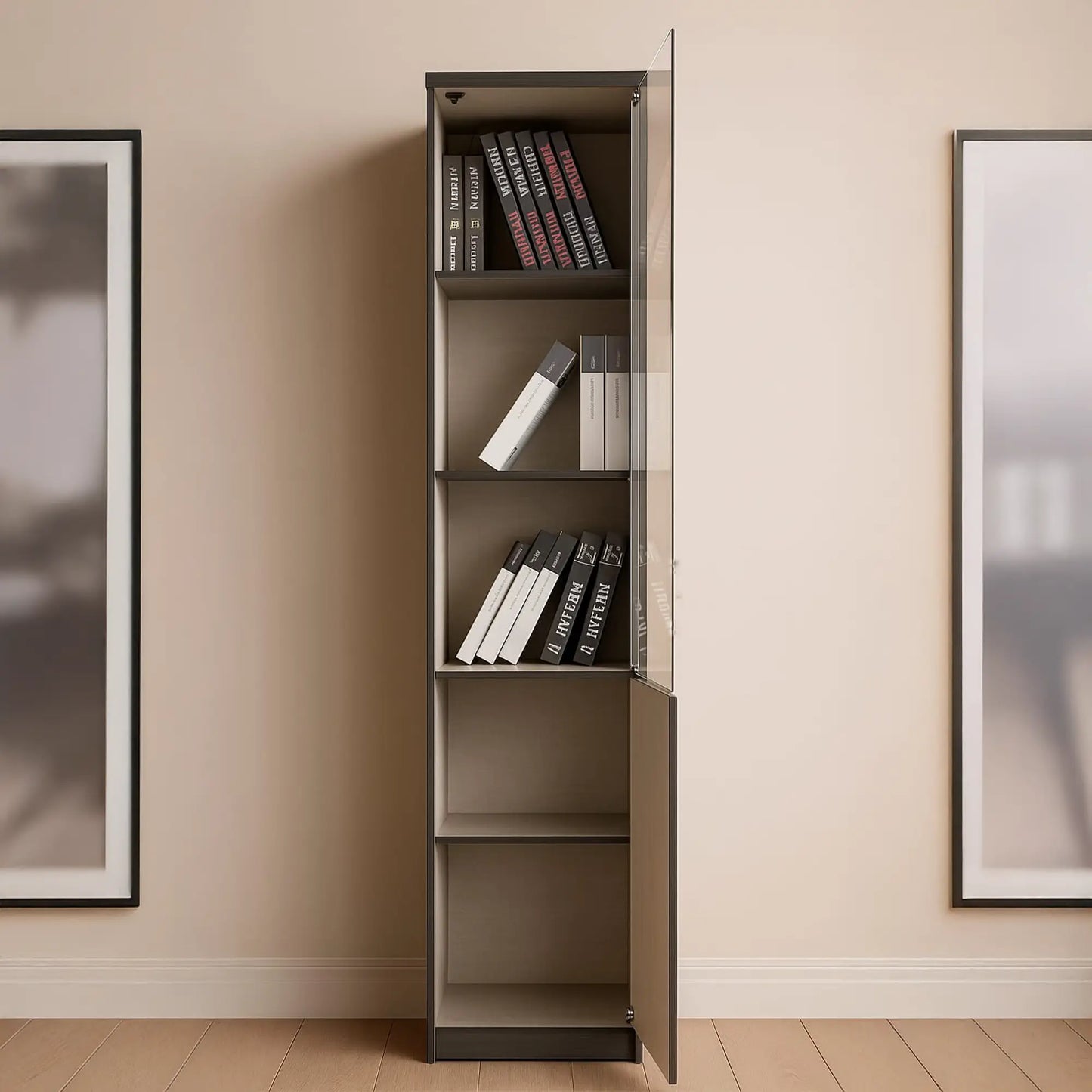 Half-Glass Single-Door MDF Bookshelf