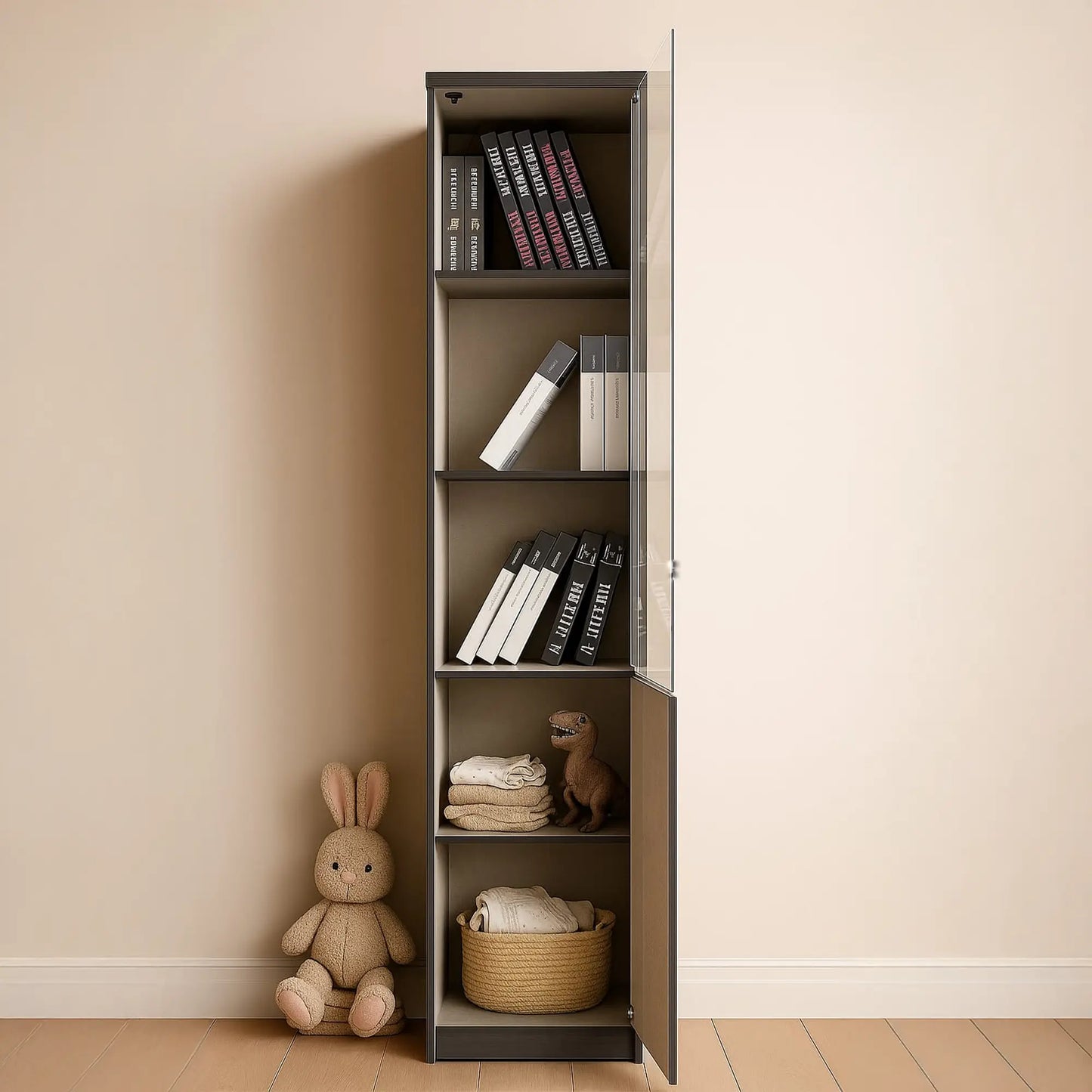 Half-Glass Single-Door MDF Bookshelf
