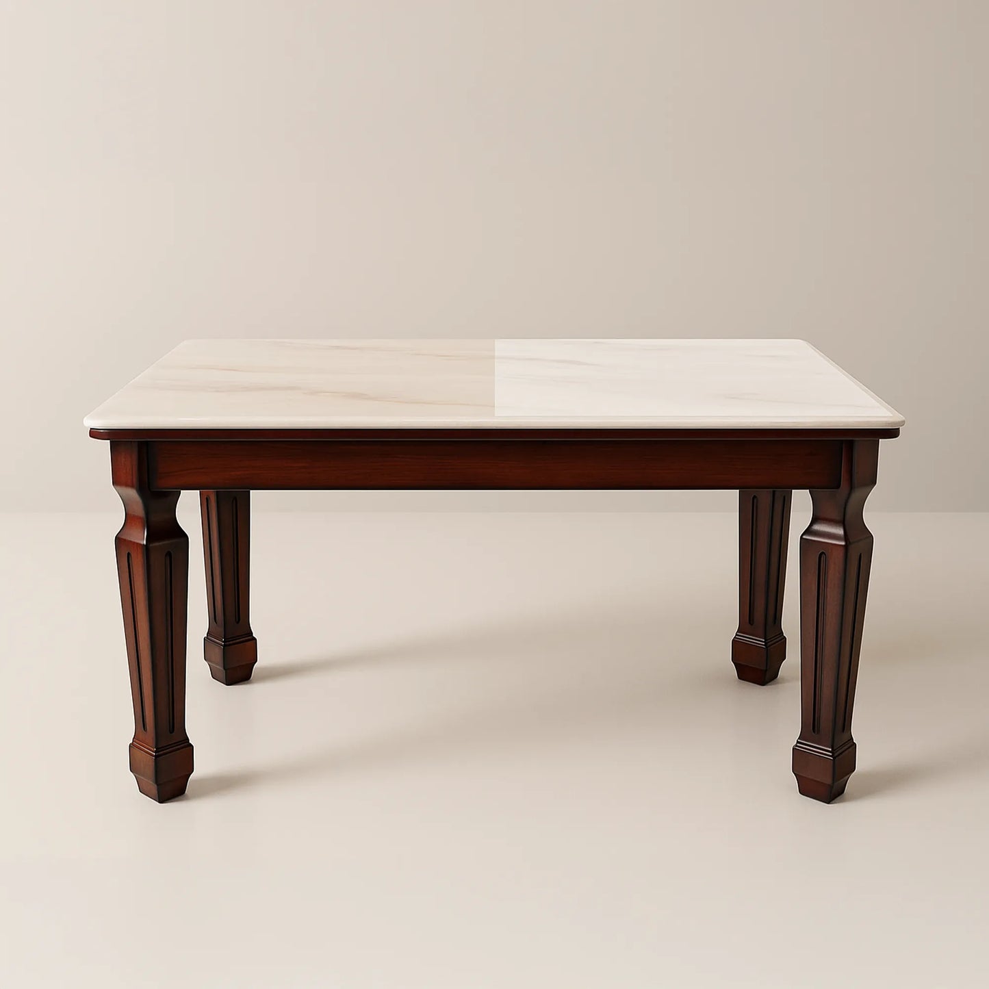 Stylish Marble Dining Table Set with 4 Cushioned Wooden Chairs – Classic Walnut Finish