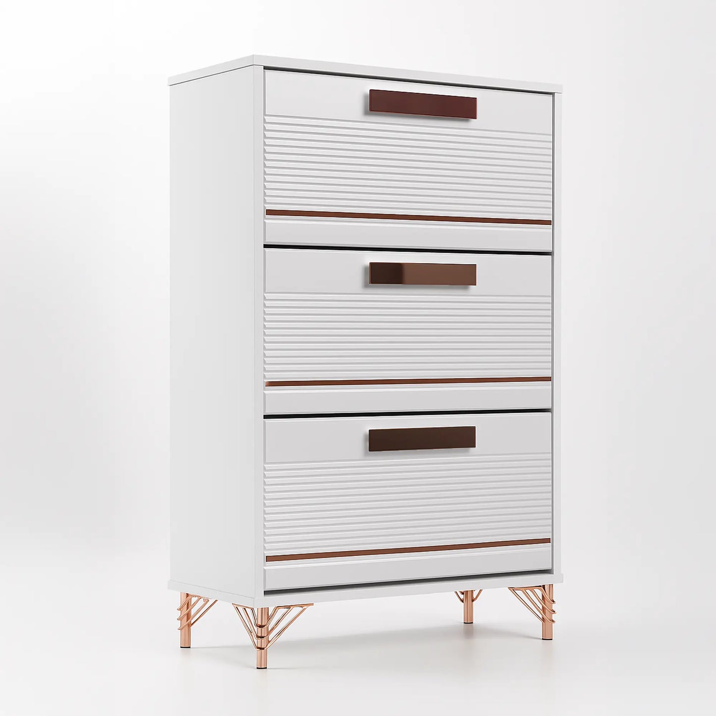 Flap White & Bronze Fluted Shoe Rack