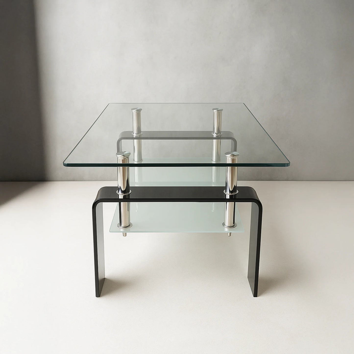 Glass Top Tea/Centre Table with Storage Shelf | MDF Board Base, Metal Pillars | Free Shipping Kolkata | 5-Year Service Warranty