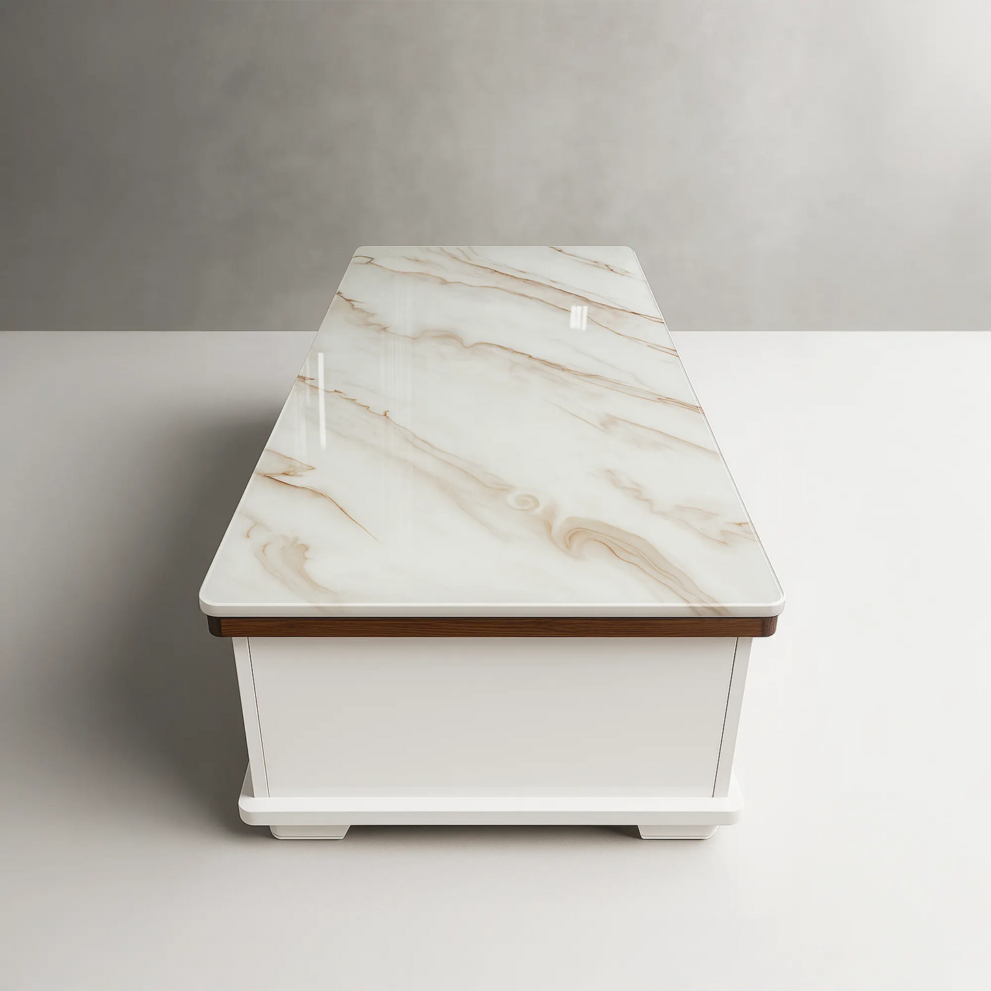 Marble-Finish Center Table with Drawer & Shelf | Gloss Finish, Sturdy MDF | Elegant White Coffee Table for Drawing Room