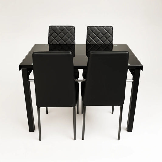 Elegant Glass Dining Table Set with 4 Chairs – Stylish MDF Board Finish