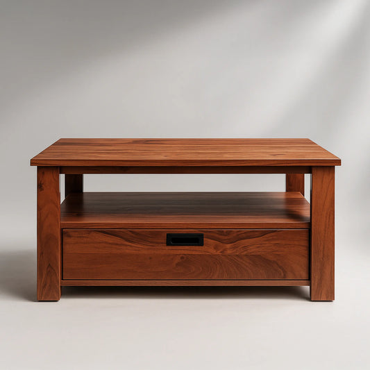 Space-Saving Living Room Centre Table with Storage | 32 × 20 in | MDF | Walnut Look | Free Delivery Kolkata