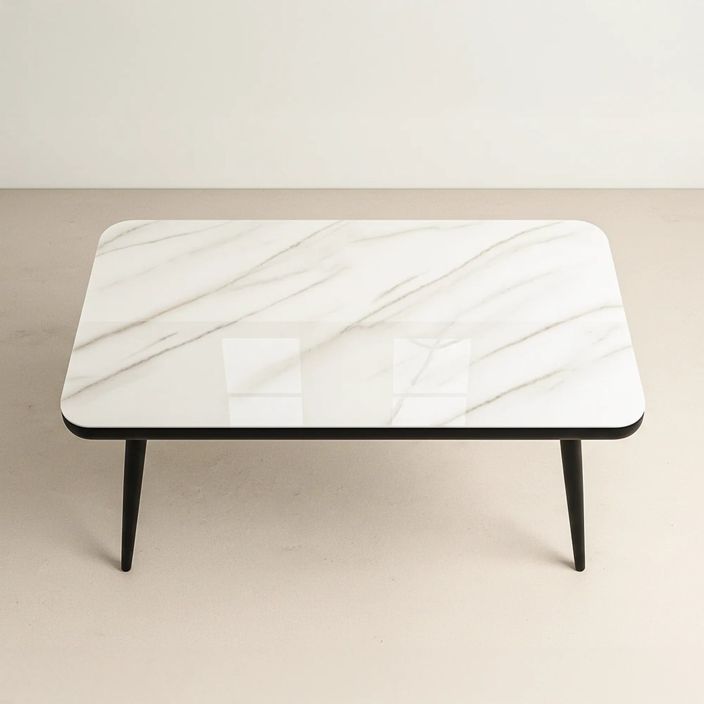 Elegant Marble Dining Table Set with 4 Modern Cushioned Chairs – Black & White Finish