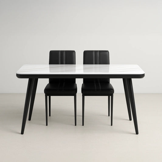 Elegant Marble Dining Table Set with 4 Modern Cushioned Chairs – Black & White Finish