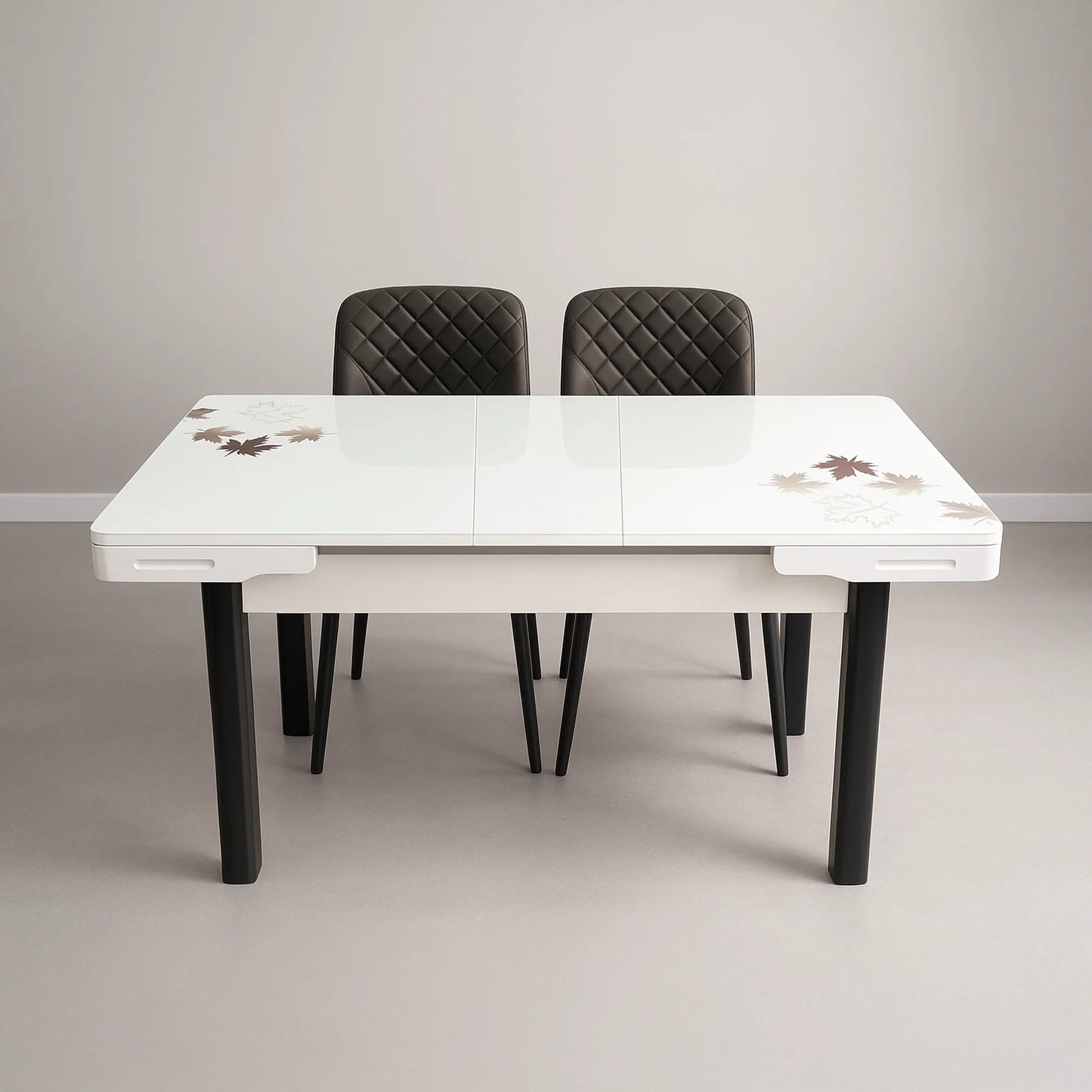 Expandable Marble Dining Table Set with 4 Cushioned Chairs – Maple Leaf Design