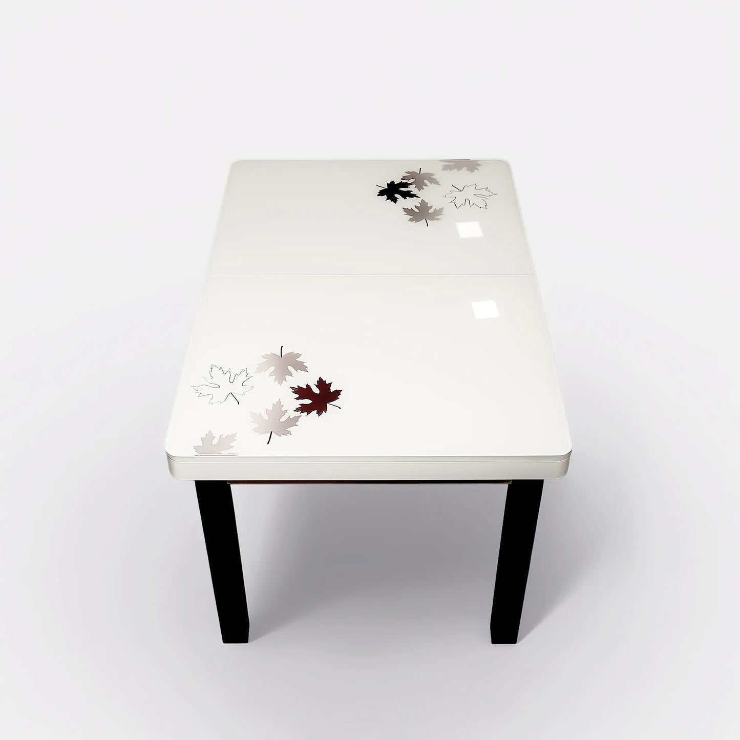 Expandable Marble Dining Table Set with 4 Cushioned Chairs – Maple Leaf Design