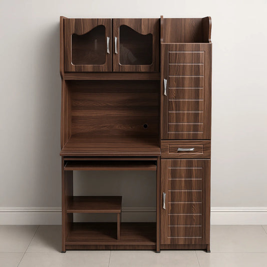 Space-Saving Study Desk Workstation | Hutch with Doors, Sliding Keyboard Tray, CPU Shelf | Wood Finish
