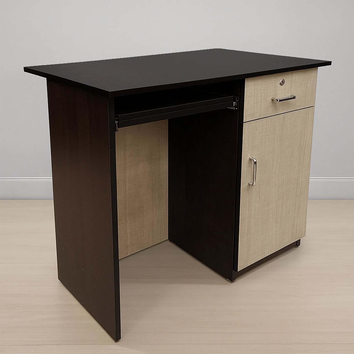 Olivia Office Table with Keyboard Tray, Cabinet & Lockable Drawer