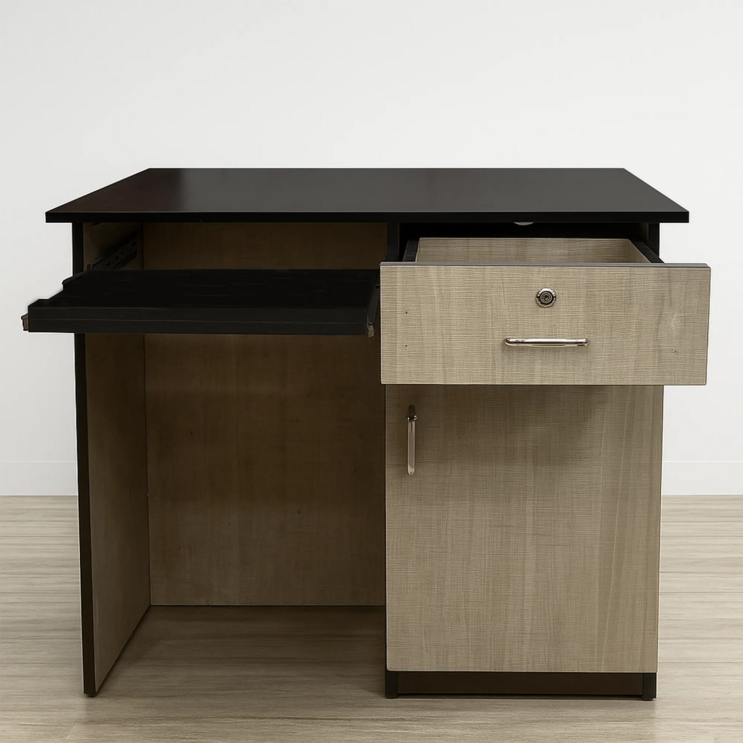 Olivia Office Table with Keyboard Tray, Cabinet & Lockable Drawer