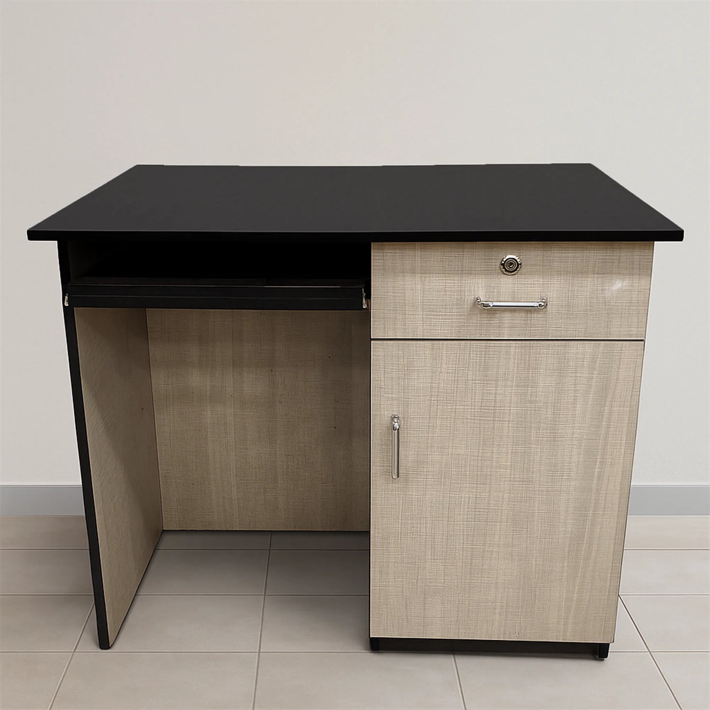Olivia Office Table with Keyboard Tray, Cabinet & Lockable Drawer