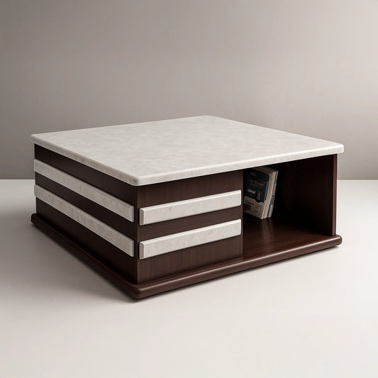 Modern Square Wooden Center Coffee Table with Open Storage | MDF Board | Free Shipping Kolkata | 5-Year Service Warranty