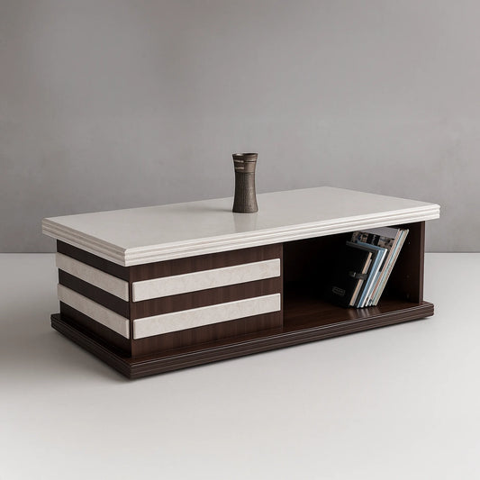 Omega Wooden Center Coffee Table with Storage Shelf | MDF Board | Modern Living & Drawing Room | Free Shipping Kolkata | 5-Year Service Warranty