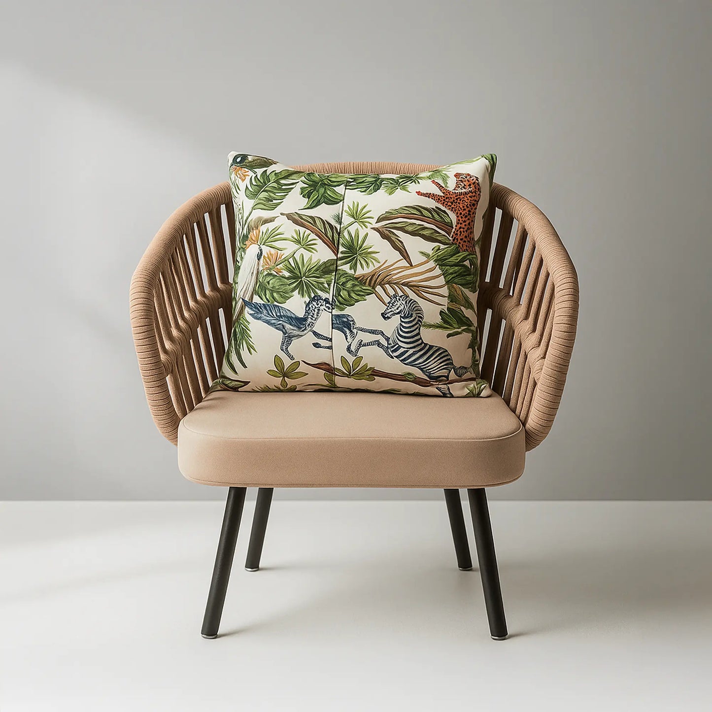 Rope Accent Chair Set with Round Coffee/Centre Table | MDF Board, Glass Top | Indoor Lounge & Patio Use