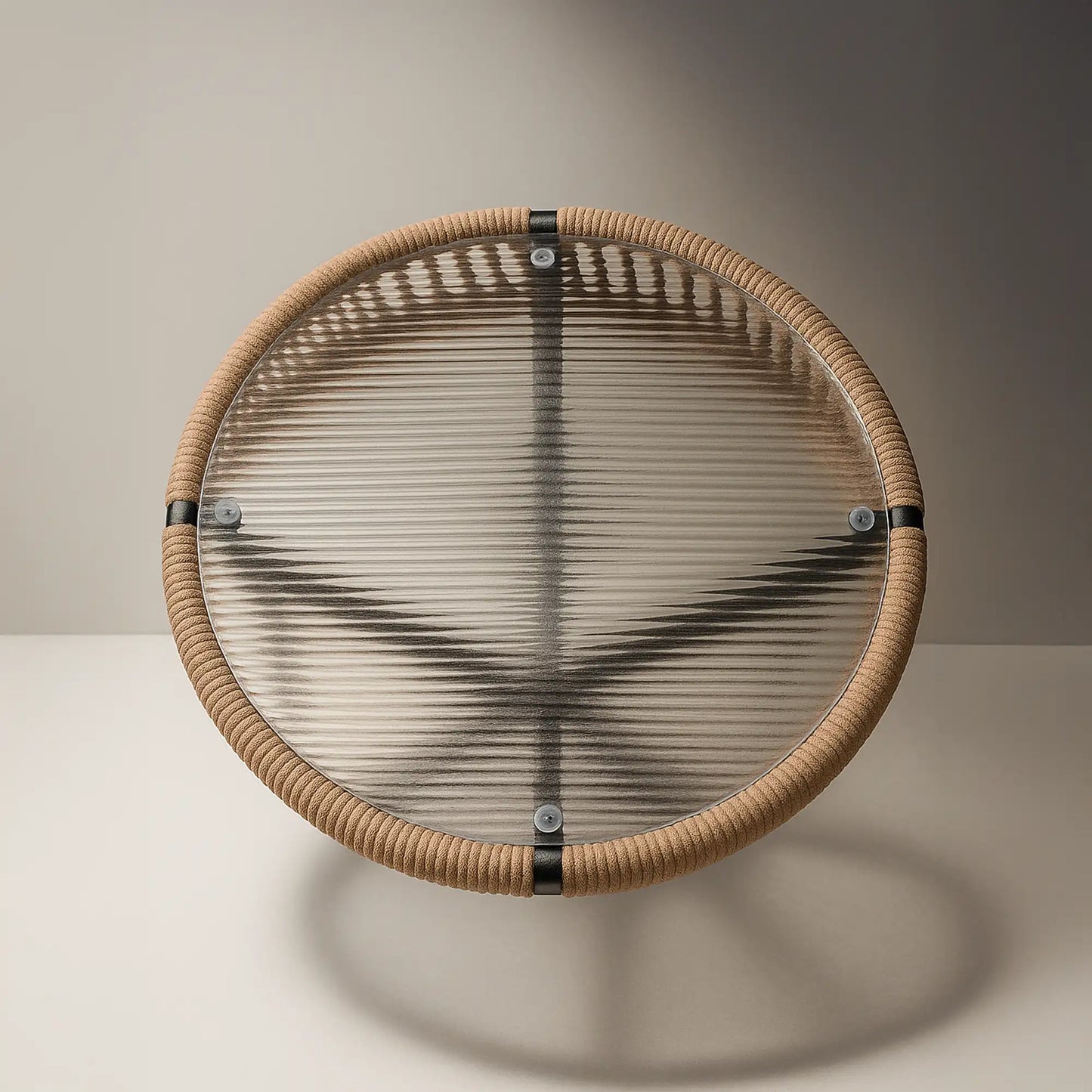 Rope Accent Chair Set with Round Coffee/Centre Table | MDF Board, Glass Top | Indoor Lounge & Patio Use