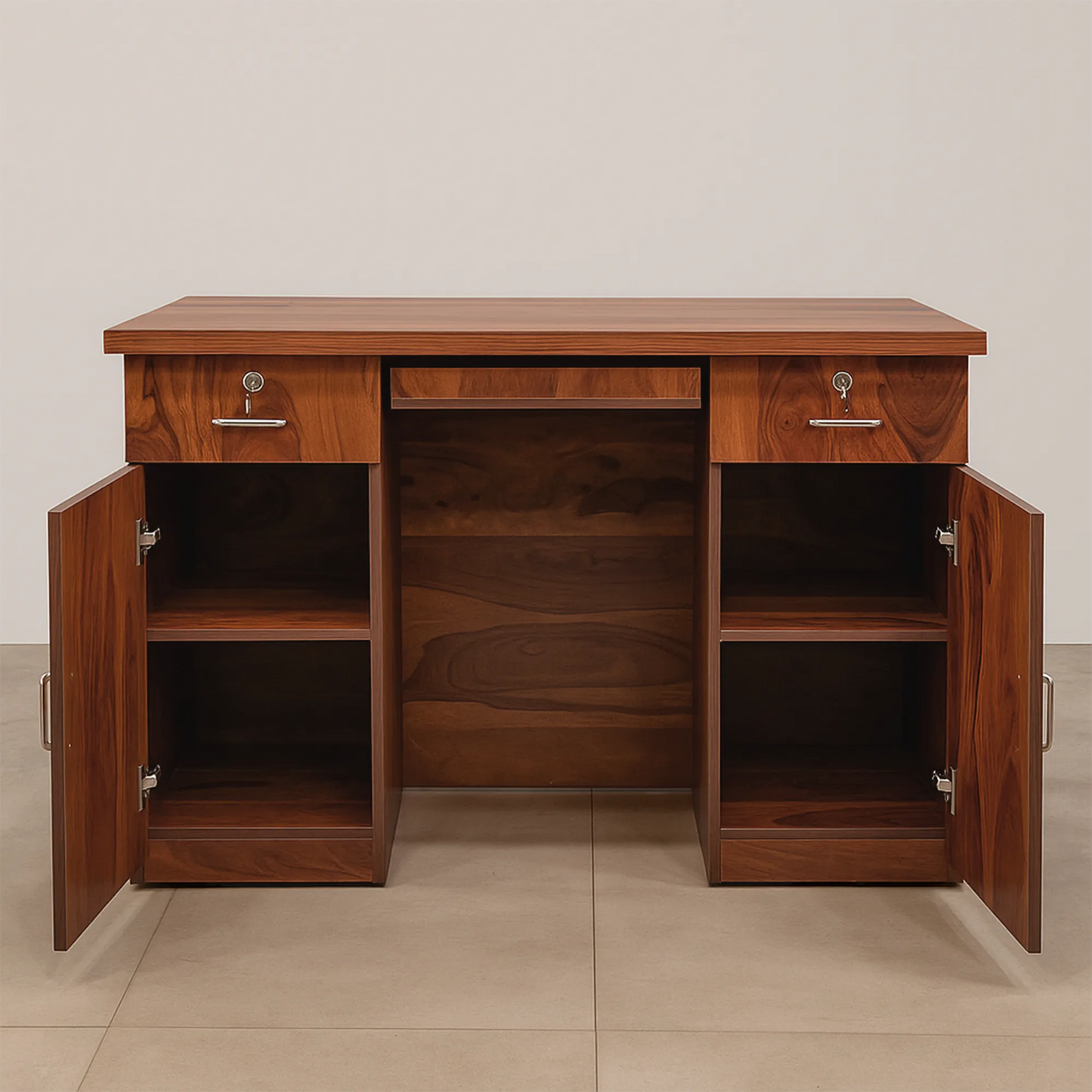 Sahara Office Table with Dual Cabinets & Keyboard Tray