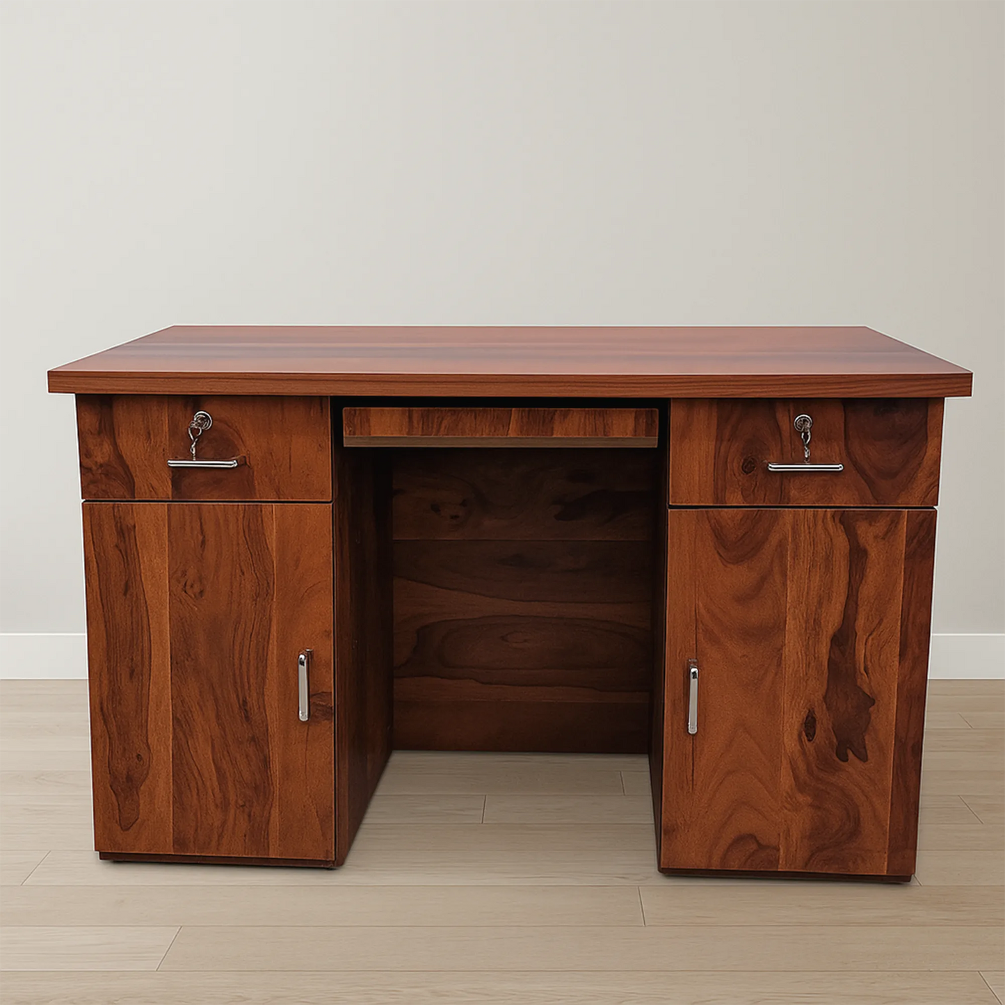 Sahara Office Table with Dual Cabinets & Keyboard Tray