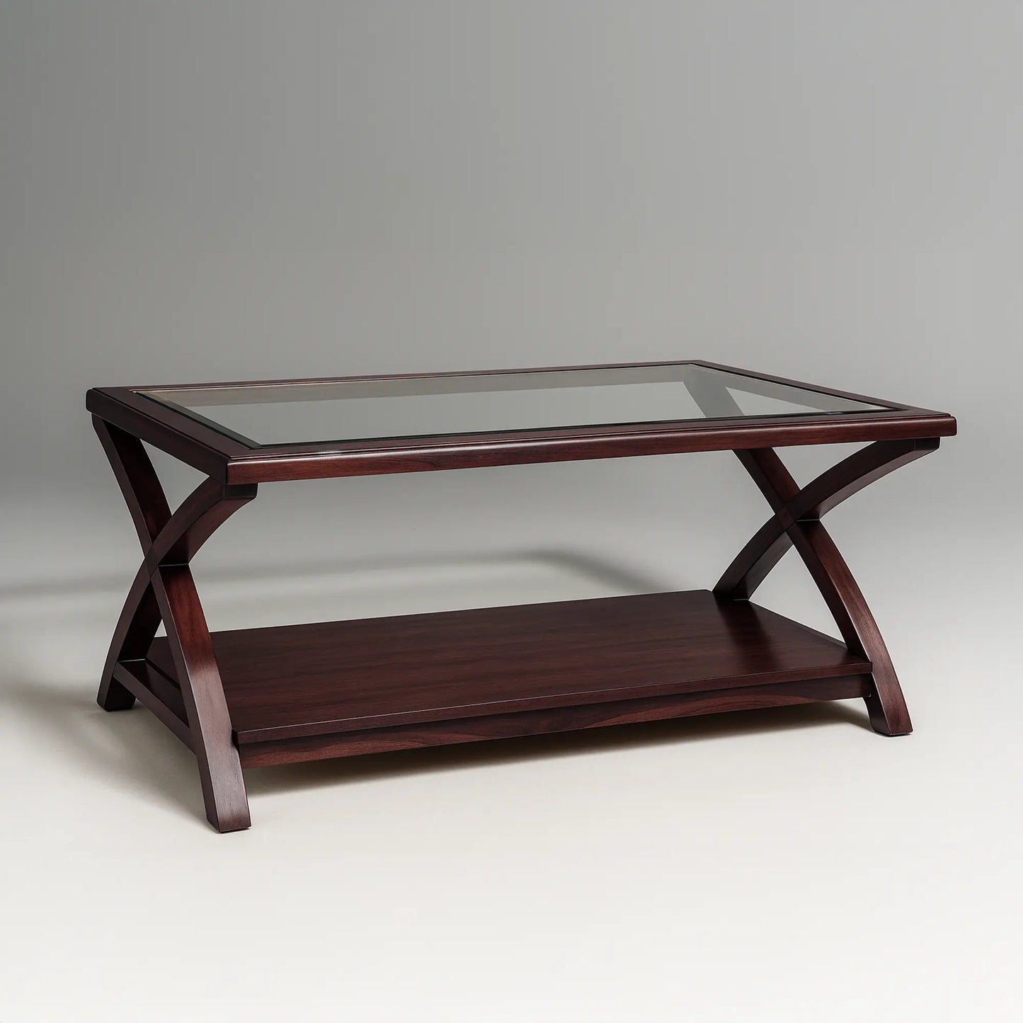 Modern Glass Inset Centre Table with X-Frame Legs & Storage Shelf | MDF Board | Living & Drawing Room