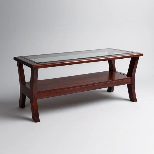 Sleek Wooden-Look Coffee Table with Glass Top & Shelf | Apartment & Office Lounge