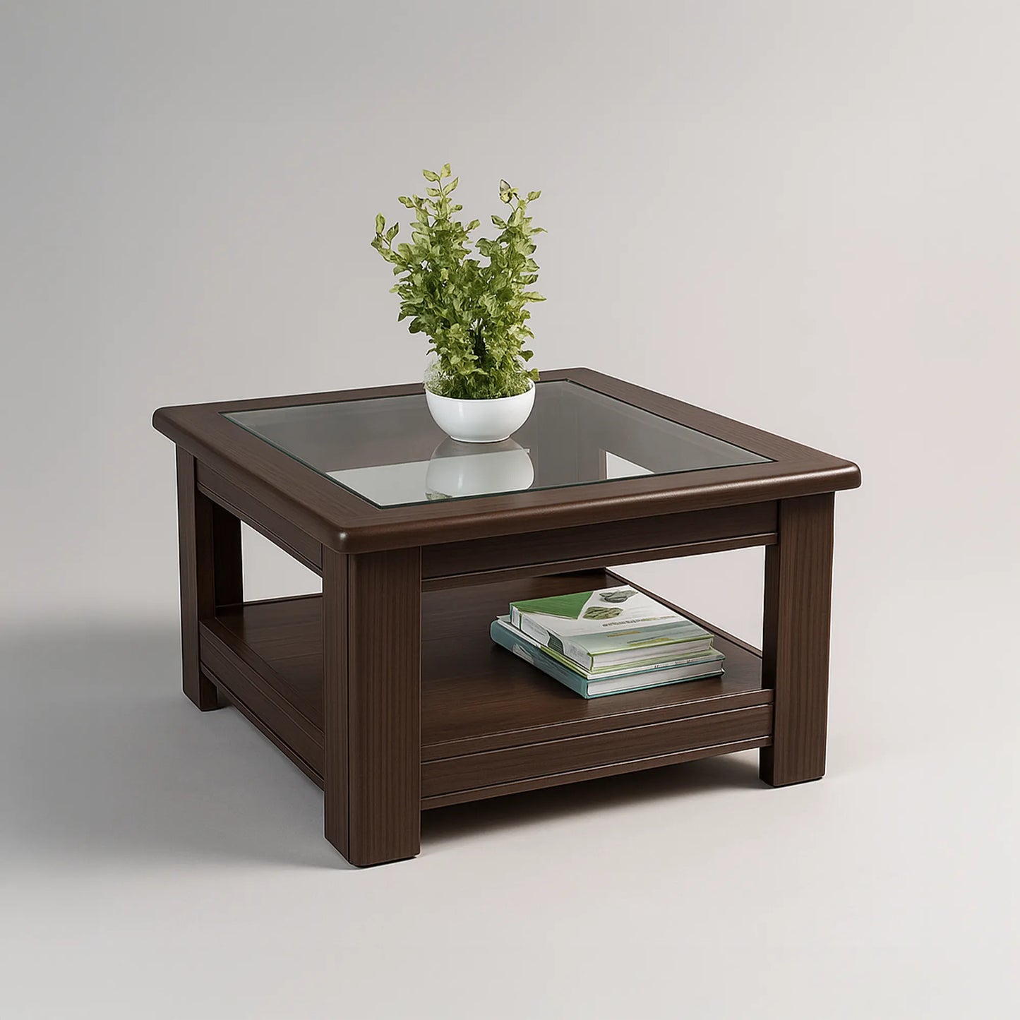 Glass-Top Wooden Center Coffee Table with Lower Shelf | MDF Board | Free Shipping Kolkata • 5-Year Service Warranty