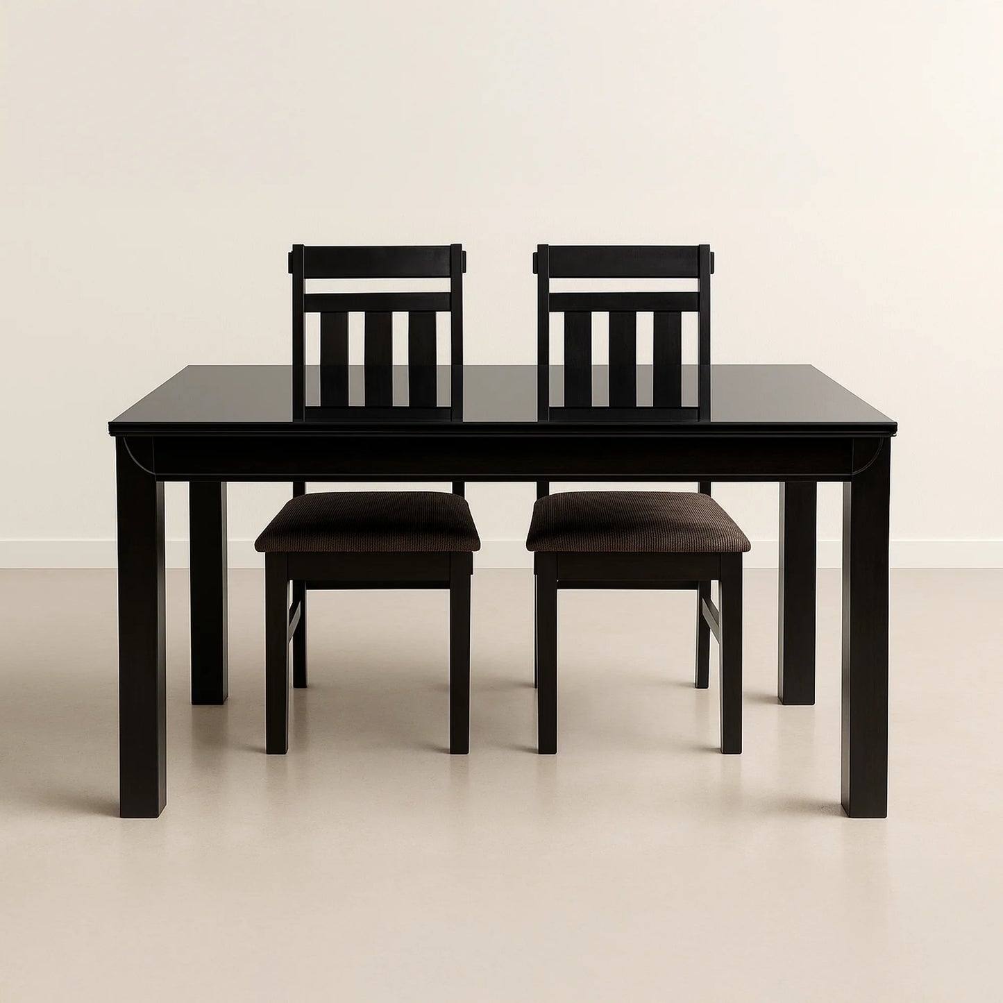 Sleek Glass Dining Table Set with 4 High-Back Cushioned Chairs – Black Finish