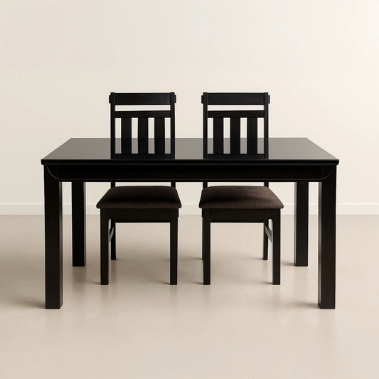 Sleek Glass Dining Table Set with 4 High-Back Cushioned Chairs – Black Finish