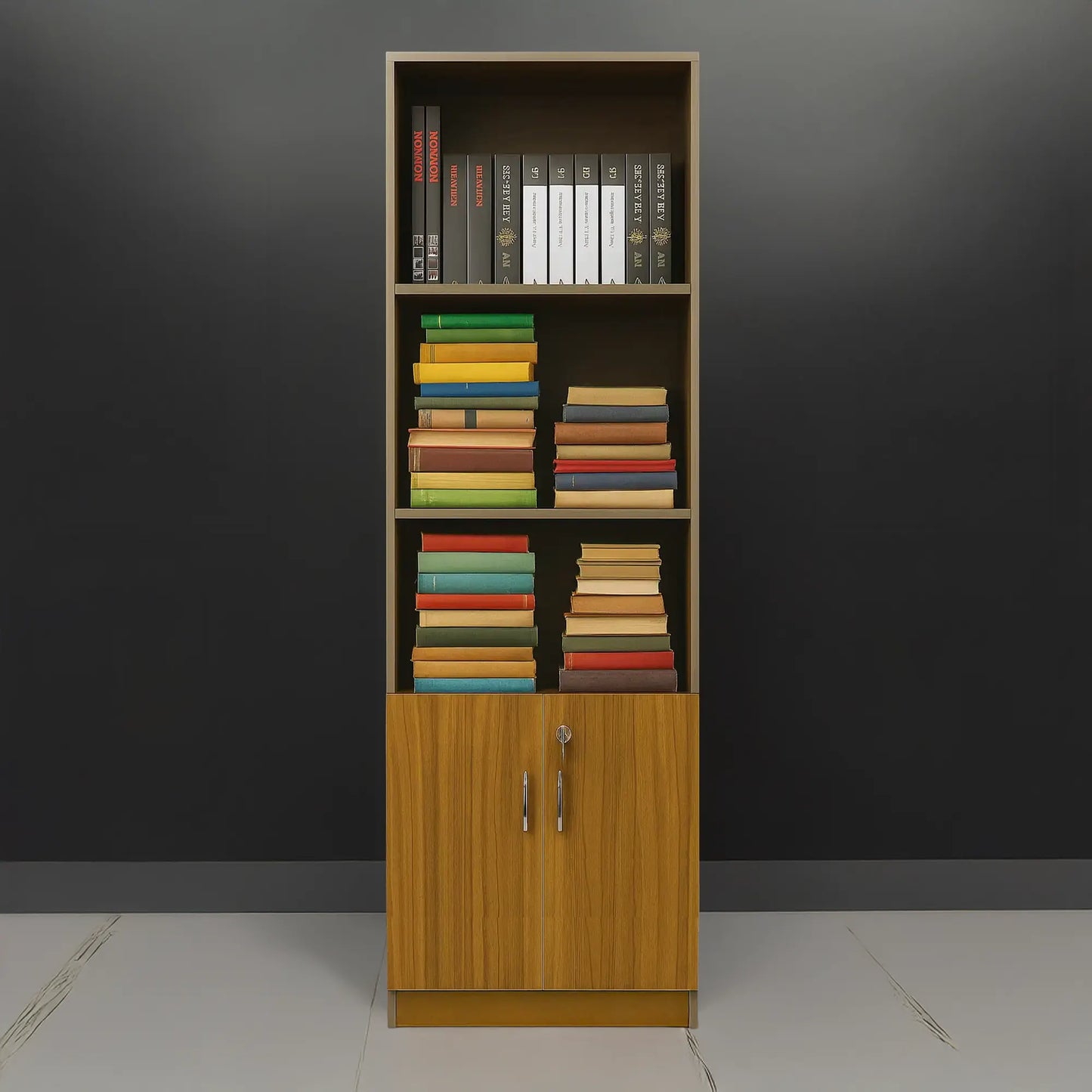 Open Bookshelf & Lockable Base Cabinet