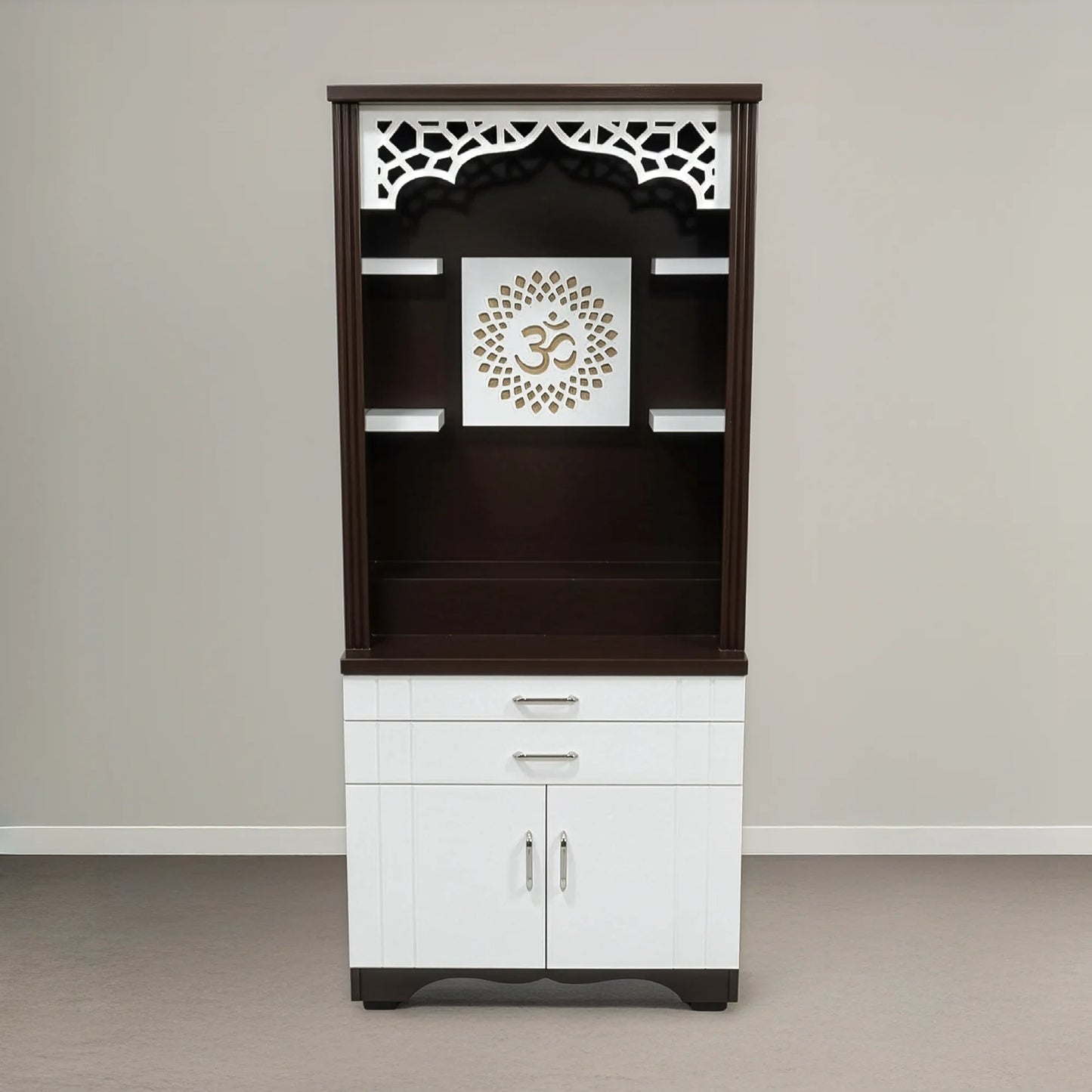 Designer Home Temple with Warm LED, Shelving & Base Cabinet