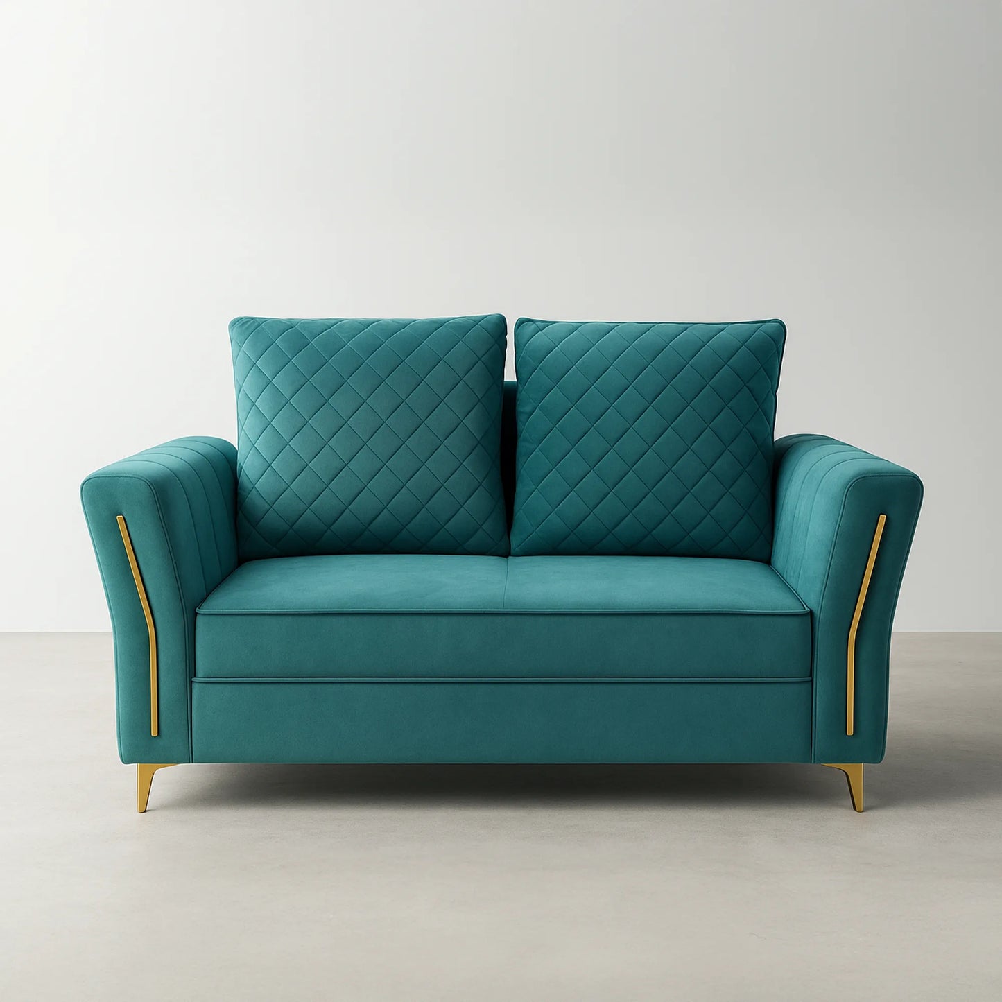 Premium Teal Sofa Set for Home - Quilted Back, Teal Upholstery & Gold Accents