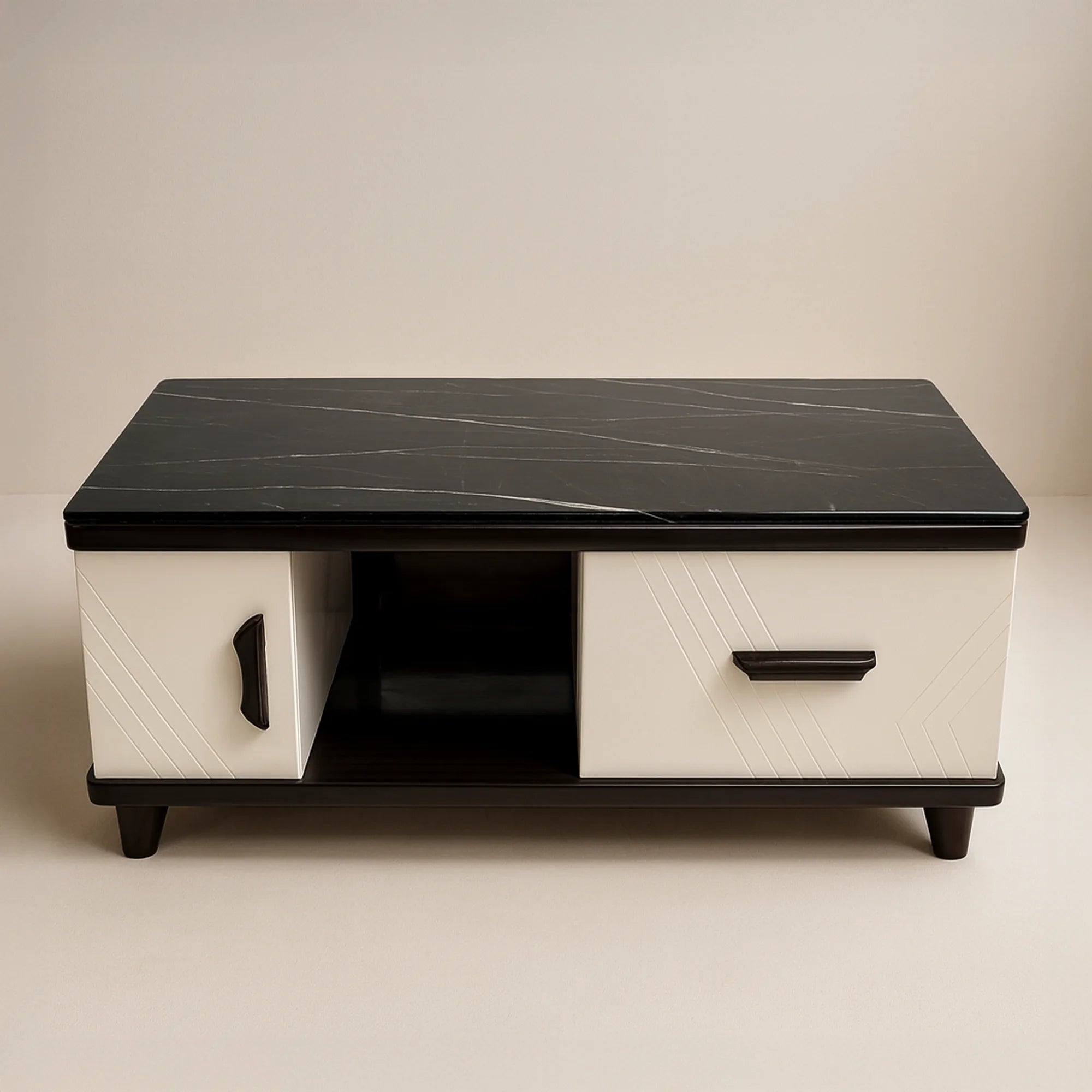 Orion Modern Coffee Table with Black Marble Top and Storage