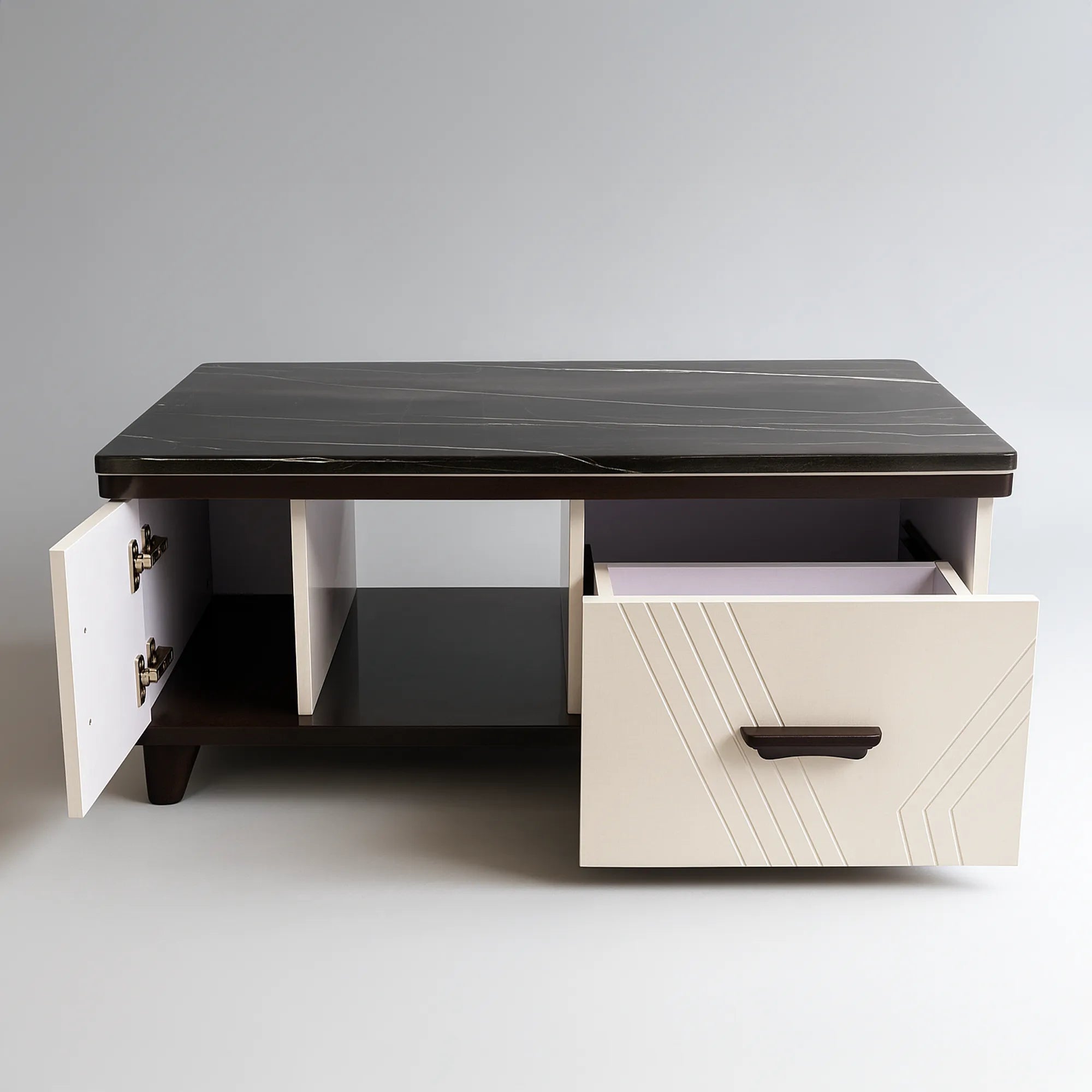 Orion Coffee Table with Open Drawer and Cabinet