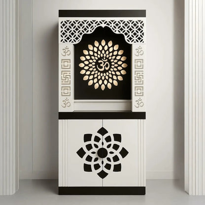 Stylish Mandir for Home with Decorative Cutwork & Warm Illumination