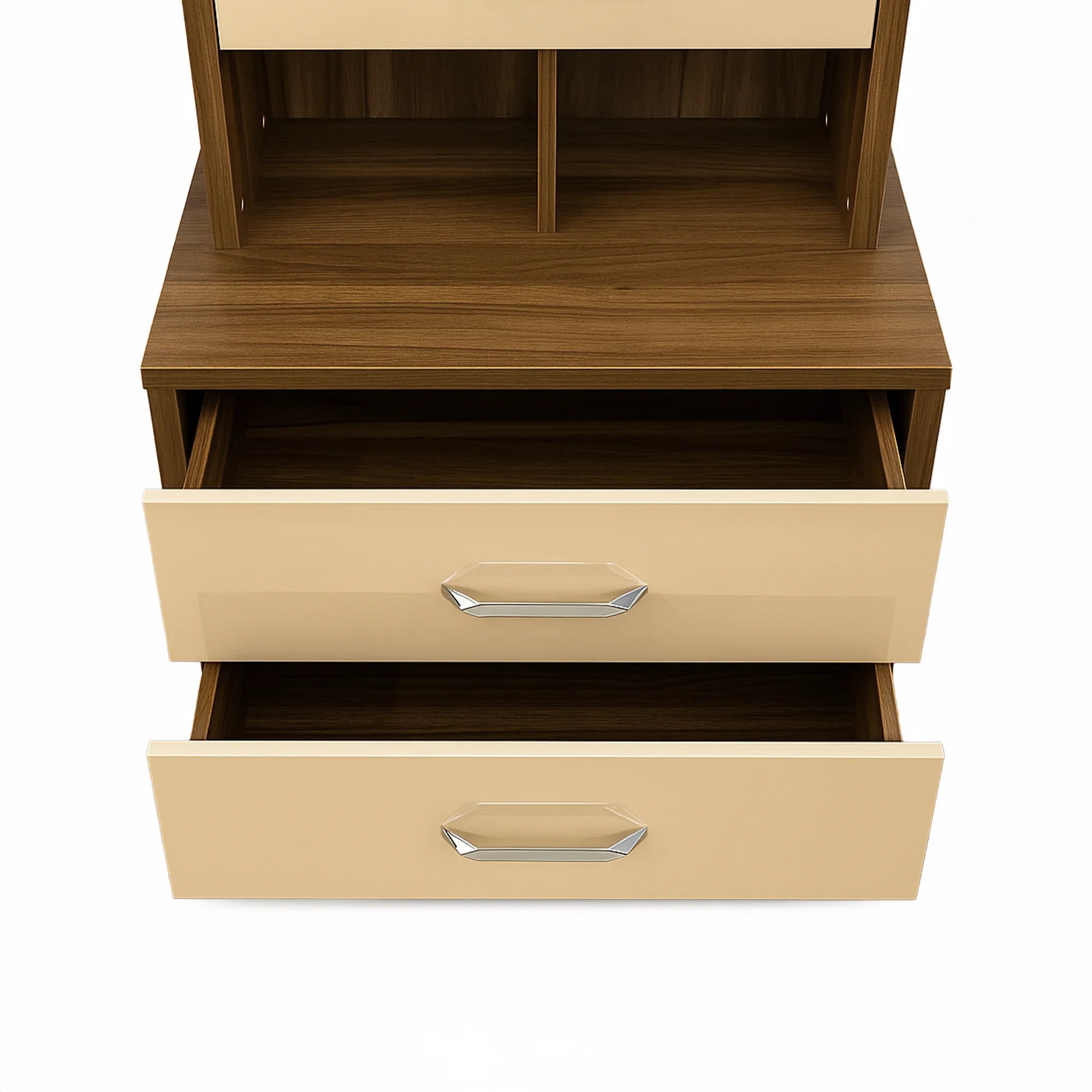 Open drawers of Nora dressing table showing storage