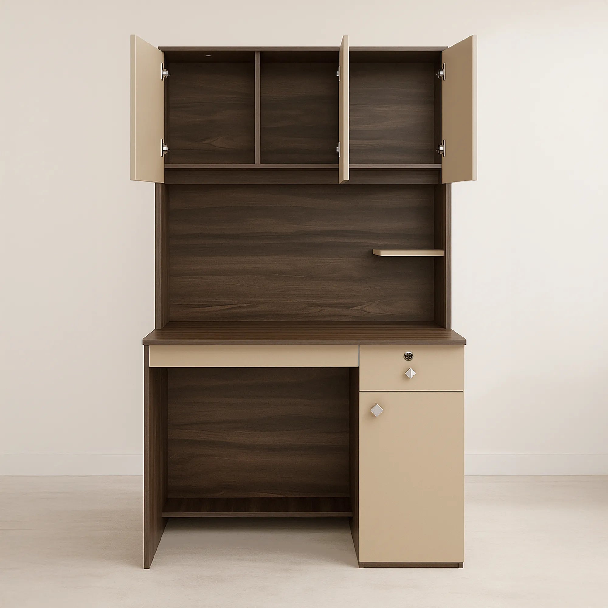 Side angle of Rockstar computer desk with storage