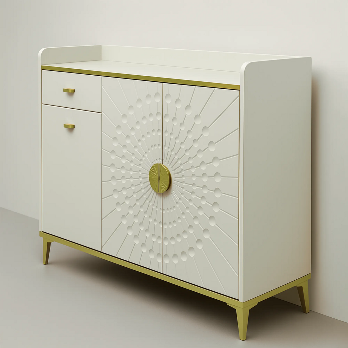 Solstice Luxury Sunburst Sideboard & Shoe Cabinet (48"L x 39"H) | Cream & Gold