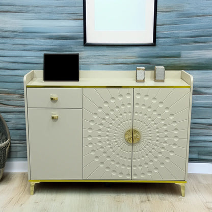 Solstice Luxury Sunburst Sideboard & Shoe Cabinet (48"L x 39"H) | Cream & Gold