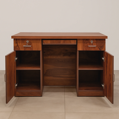 Sahara Office Table with Dual Cabinets & Keyboard Tray